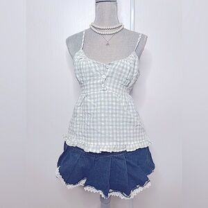 brandy melville high waisted denim jean lace miniskirt never worn